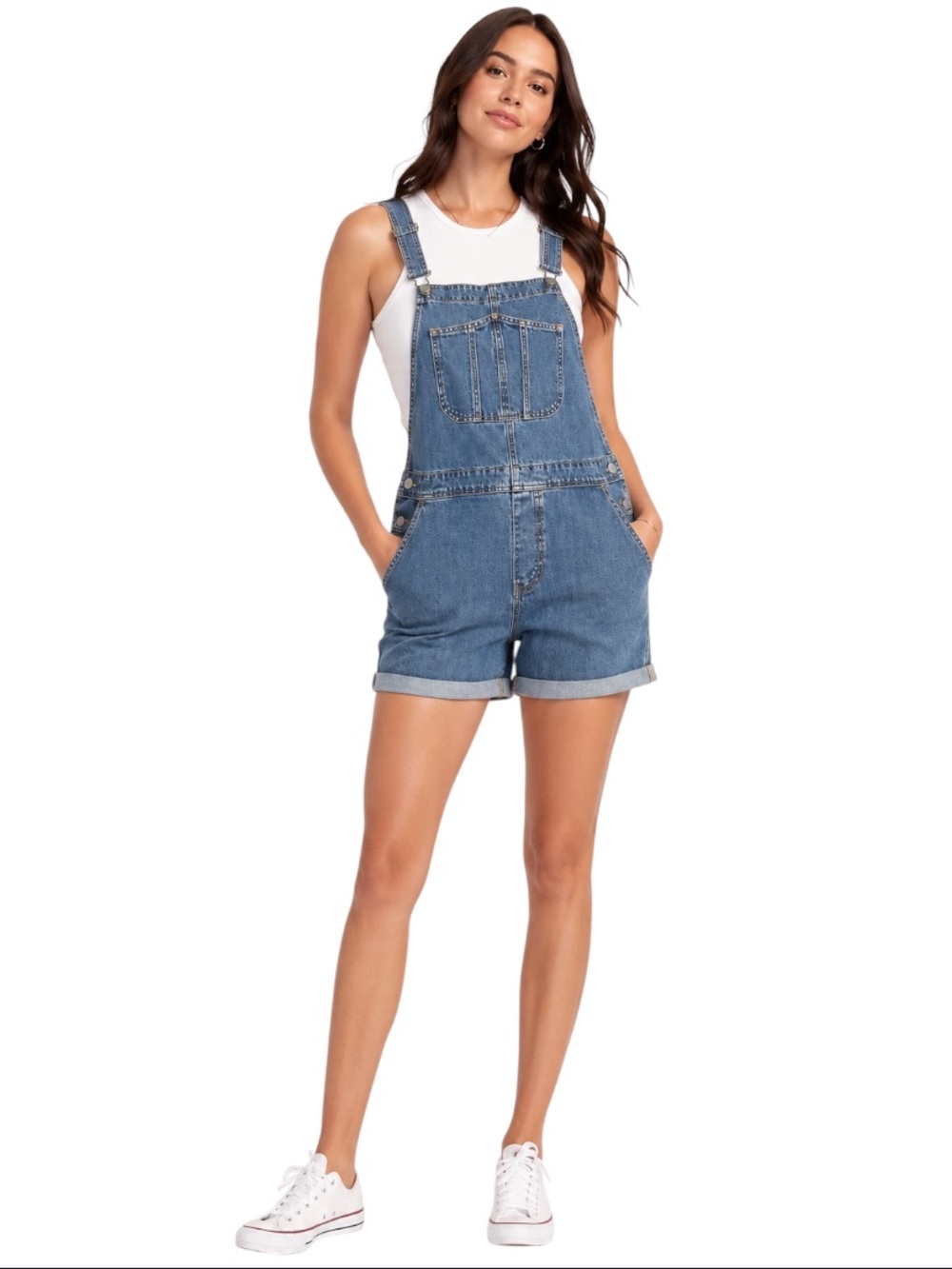 Old Navy Denim Shortalls Jean Overalls Blue Denim Cotton Cuffed Womens XL